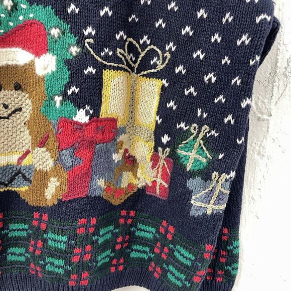 Not So Ugly Christmas Sweater Teddy Bears Decorating Tree Presents - Picture 6 of 8